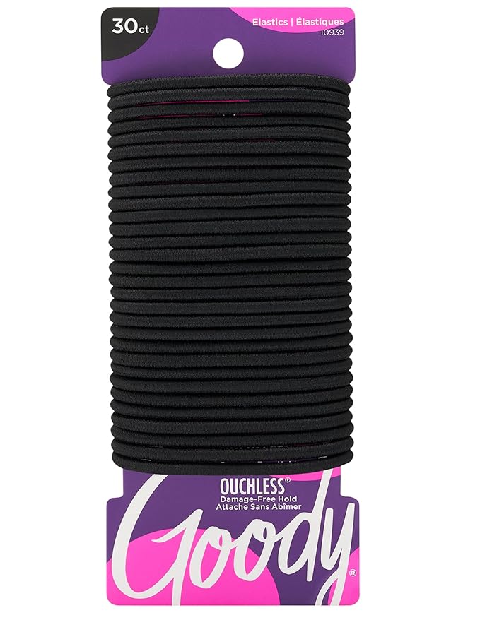 Goody Ouchless Hair Elastics, 30 Count Black, No Pull, No Breakage, Tangle-Free Hair Ties for Thick, Curly & Textured Hair, Long-Lasting Ponytail Holders, Great Stocking Stuffer & Gift for Women & Men
