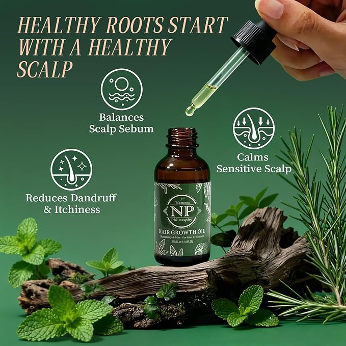 NP NATURES PHILOSOPHY Rosemary Mint Hair Growth Oil, Stimulates Hair Regrowth, Anti-Hair Loss, Nourishing Scalp Treatment for Thicker Fuller Hair, Aussie Hair Growth Products for All Hair Types