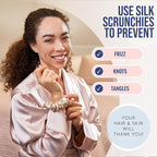 Blissy Silk Scrunchies (3 Pack) - 100% Pure Mulberry Silk - 22 Momme 6A High-Grade Fibers Scrunchie for Straight & Curly Hair - Preventing Breakage, Tangling, & Creasing (Champagne Regular)