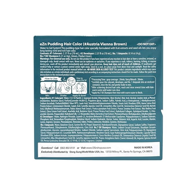 eZn Pudding Hair Dye, Ammonia-Free, Semi-Permanent DIY Korean Hair Dye Color with Keratin, Odorless Gentle for Sensitive Skin No Skin Irritation (Vienna Brown)