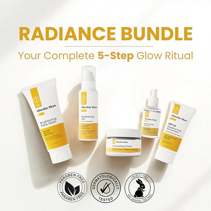 Radiance Bundle – 5-Step Advanced Brightening System – Complete Skincare Kit with Face Wash, Gel, Cream, Serum & SPF Moisturizer