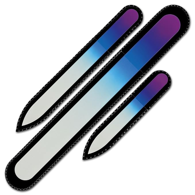 Nail Files - Mont Bleu Gift Set of 3 Crystal Nail Files in Pouch - Rainbow Colors - Genuine Czech Tempered Glass - Handmade Gifts for her - Best Glass Nail Files Kit for Natural Nails