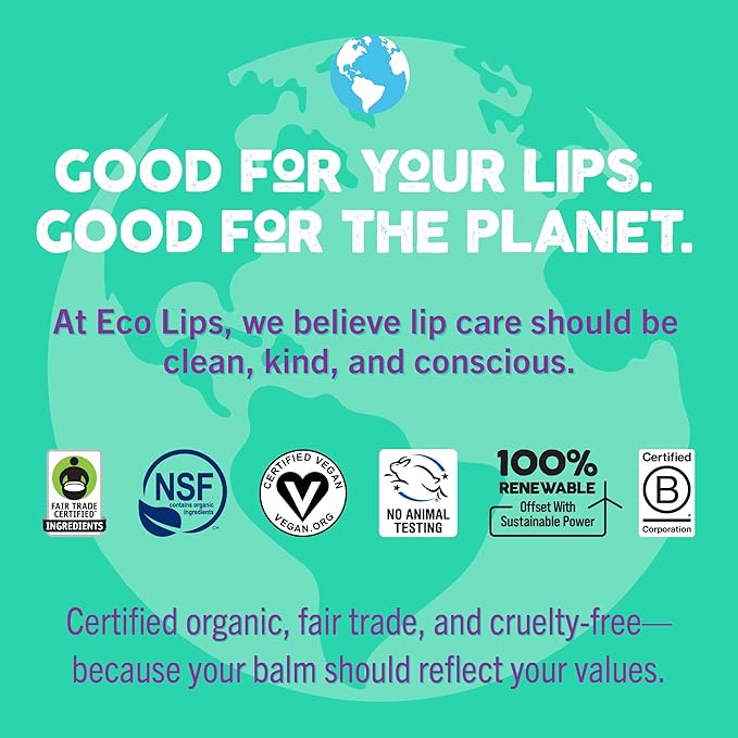 Vegan Lip Balm Sweet Mint by Eco Lips flavor 3 Pack Natural Bee Free with Candelilla Wax, Organic Cocoa Butter, & Coconut Oil Lip Care. 100% Plastic-Free Plant Pod Packaging - Made in USA