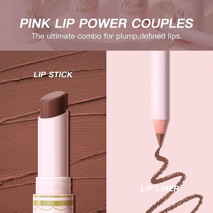 USHAS 2 in 1 Waterproof Lipstick and Lip Liner Set - Long Lasting Matte Lipstick Pen with Lip Liner - Makeup Kit (S8, Pack of 1)