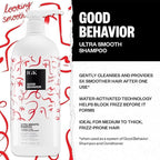 IGK GOOD BEHAVIOR Ultra Smooth Shampoo and Conditioner Set | Frizz Control + Hydrates + Shine | Vegan + Cruelty Free | 33.8 Oz