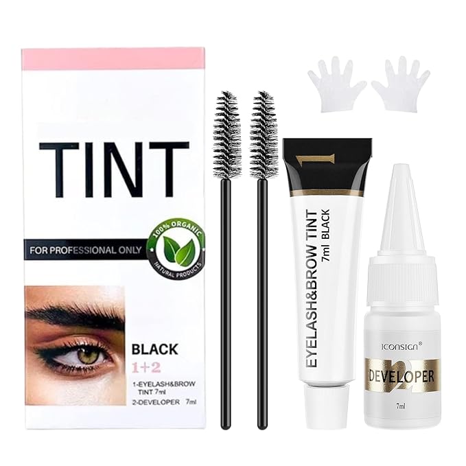 2-In-1 Eyelash & Eyebrow Color Kit, Professional Lash & Brow Color Kit, Eye Brow & Eye Lash Coloring Set DIY Hair Coloring for Salon Home Use 7ml (Black)