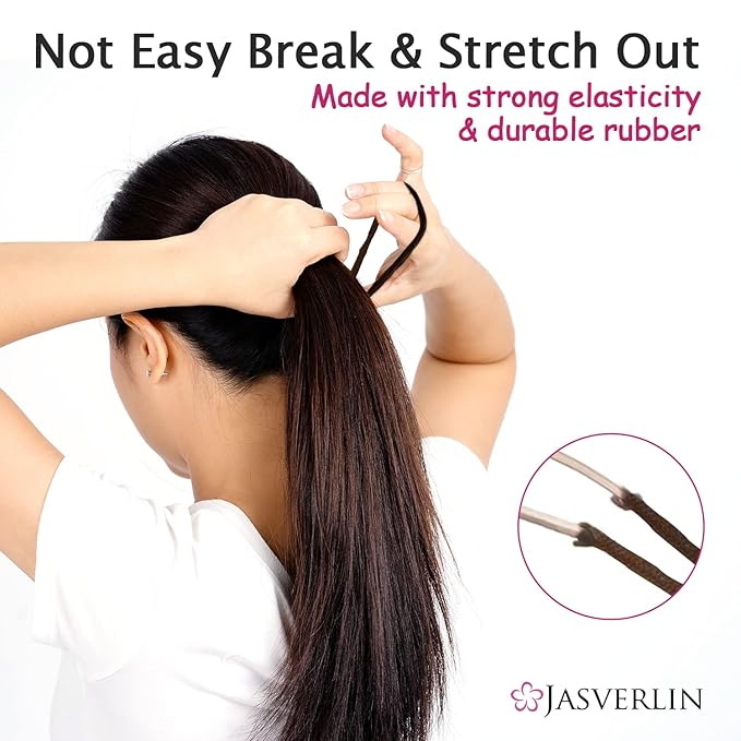 Dark Brown Hair Elastics Ties for Women, Small Hair Scrunchies Band Ponytail Holders No Damage No Pull No Slip for Thick Thin Hair 50 pieces (Dark Brown)