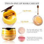 2 PCS Bee Honey Lip Balm Honey Pot, Strawberry & Bee Honey Lip Mask, Reduces Lip Lines, Hydrate & Moisturizing Lip Skin Care, Prevention Dry Cracked Lips, Bee Honey Lip Balm for Lip Repair Treatment