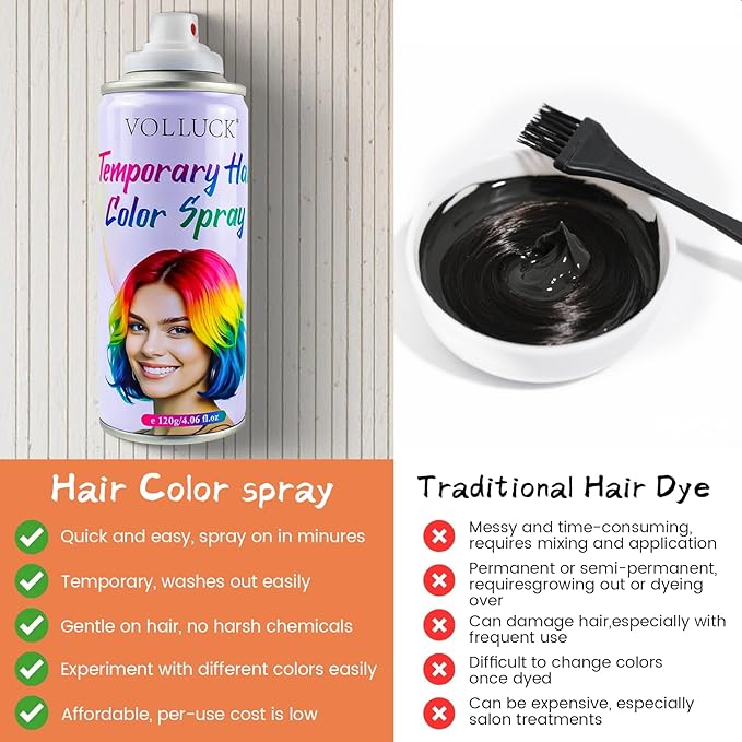 Orange Hair Spray Color Temporary, Hair Color Spray 1-Day Hair Dye Colored for Kids Women Men, Hair Wax Color Washable, Hair Paint for Halloween Party Fast-Drying, Non-Sticky 4.06 Fl Oz