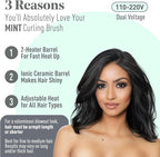 MINT Extra-Long 1 1/3 Inch Thermal Brush for Effortless Curls, Volume & Waves | 230-430°F 2-Heater Ceramic Curling Iron Brush Creates Long-Lasting Styles | Heated Round Styler