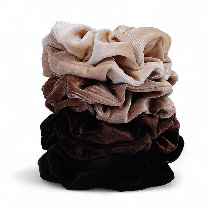 Velvet Scrunchies for Women – 8PCS Neutral Large Hair Ties – Black, Blonde, Dark Brown, Light Brown – No Crease, Frizz-Free, Soft & Gentle Elastic Hair Bands, Everyday Hair Accessories Gifts