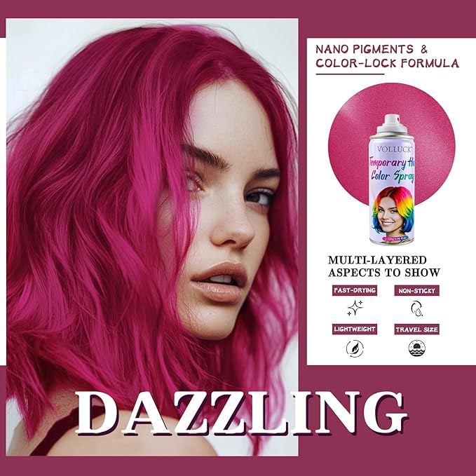 Pink Hair Spray, Hair Color Spray 1-Day Hair Dye Colored for Kids Women Men, Hair Wax Color Washable, Hair Paint Halloween Fast-Drying 4.06 Fl Oz