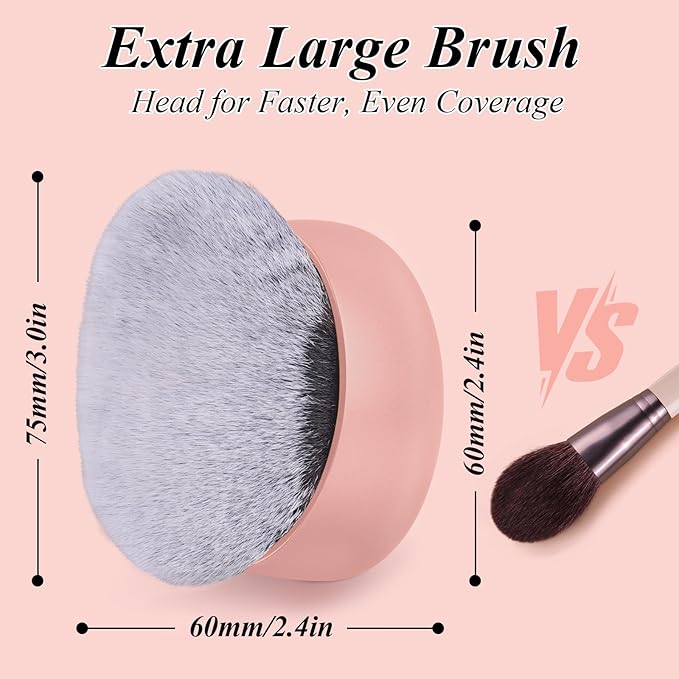 75MM Extra Large Self Tanner Kabuki Makeup Brush – Ultra Soft Dense Vegan Bristles for Body Makeup, Bronzer & Foundation–Applies Tanning Mousse, Lotion & Self Tanner–Pink, Wet & Dry