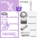 2-in-1 Bikini Trimmer & Shaver for Women, All-in-One Rechargeable Electric Razor for Body & Face, Dual Head Design for Pubic, Underarm, Leg, Chin Hair Removal, IPX7 Waterproof(Purple)