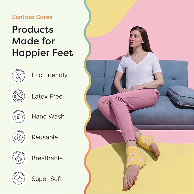 ZenToes Moisturizing Socks for Cracked Heel Treatment, Vitamin E, Olive Oil and Jojoba Oil Heel Socks, Stocking Stuffers for Women, Spa Self Care Gifts for Women (Yellow & White Daisies, Regular)