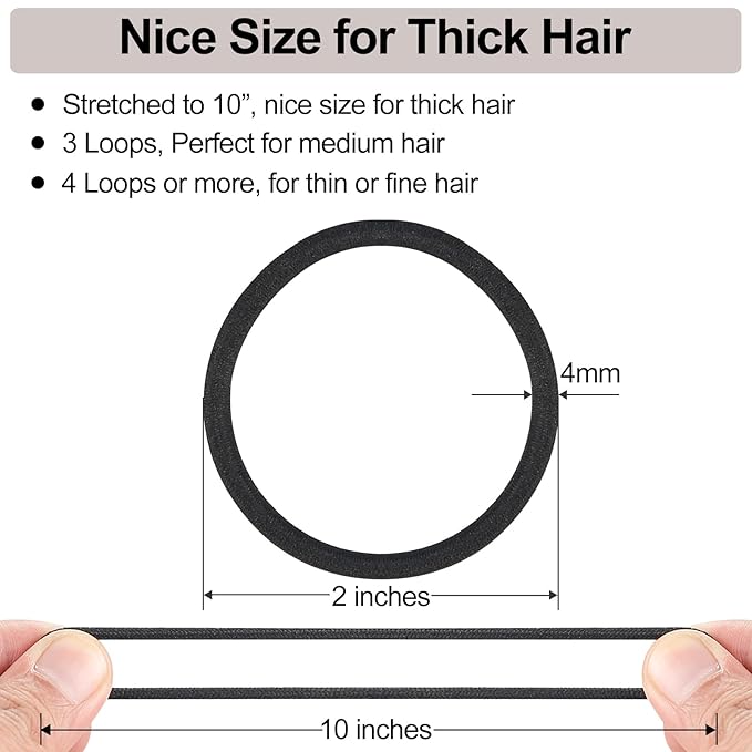 Black Hair Ties No damage 280 Bulk Pack, 4MM Ouchless Elastic Hair Bands for Women's Hair Elastic Ponytail Holders for Ponytails, Thick, Medium, Thin, Fine & Short Hair