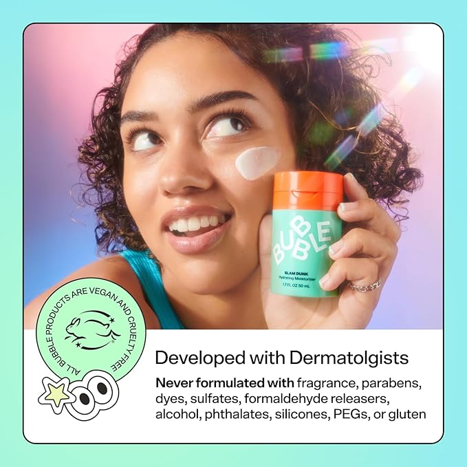 Bubble Skincare Slam Dunk Hydrating Face Moisturizer - Lightweight Face Lotion With Vitamin E + Aloe Vera - Daily Facial Moisturizer for Normal + Dry Skin - Glam Edition (50ml)