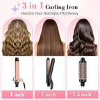 Ufree 3 in 1 Curling Iron, Curling Wand Set with Thermal Brush Flat Iron Hair Straightener, Dual Voltage Wand Curler, Instant Heat Up Hair Curler, Include Protective Glove 2 Clips, Gifts for Women