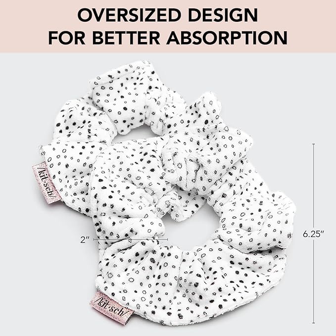Kitsch Microfiber Hair Towel Scrunchies - Soft and Highly Absorbent Microfiber Scrunchie for Women | Reduces Heat Drying Time | Ideal Gifts for Women - 2pcs (Micro Dot Design)