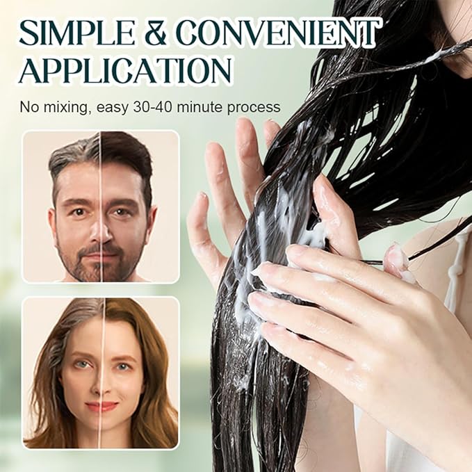 Mild Formula Long Lasting Hair Dye Set,Plant Extracts Hair Color Dye Cream,Plant Single Dose Dye,Nourishing Natural Shampoo, for Gray Coverage (Light Black)