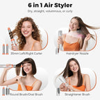 6 in 1 Blow Dryer Brush,110-120V Hair Dryer Brush,110,000 RPM High-Speed,Negative Ion & 4 Adjustable Temp Hot-Air Hair Brush,Detachable Hot Air Styler Set for Women