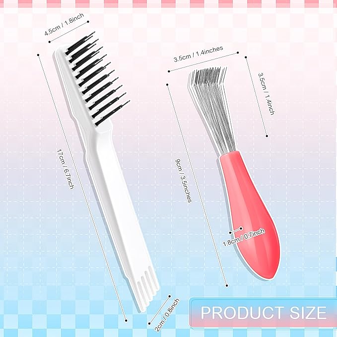 Boao 2 Pieces Hair Brush Cleaning Tool Comb Set 2-in-1 Mini Hair Brush Dirt Remover with Metal Wire Rake for Removing Dust Home and Salon Use(Pink and White)