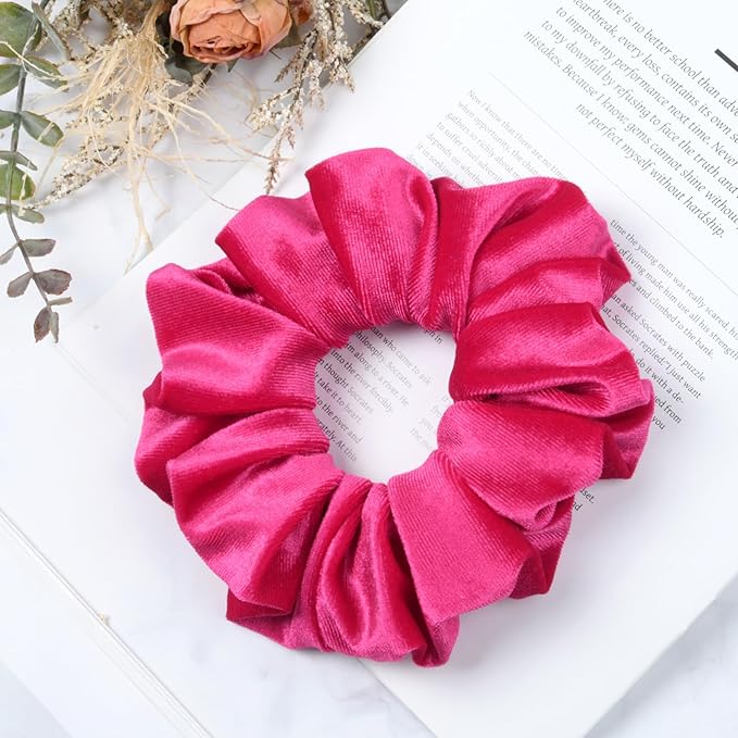 CEELGON Shocking Pink Big Velvet Scrunchie 6.5 Inches Jumbo Scrunchies Hair Ties Oversized Ponytail Holder for Thick Curly Hair Extra Large Hair Accessories for Women (Shocking Pink)
