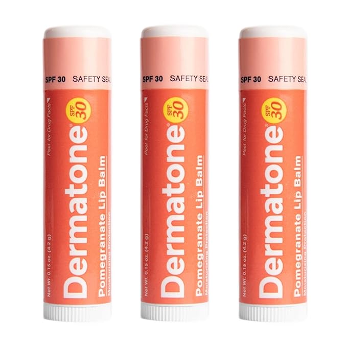 Dermatone Pomegranate Lip Balm Stocking Stuffer | Moisturizing | Aloe and Vitamin E | Soothe & Replenish Dry & Chapped Lips | SPF 30 | 3-pack (Pomegranate, 0.15oz sticks)
