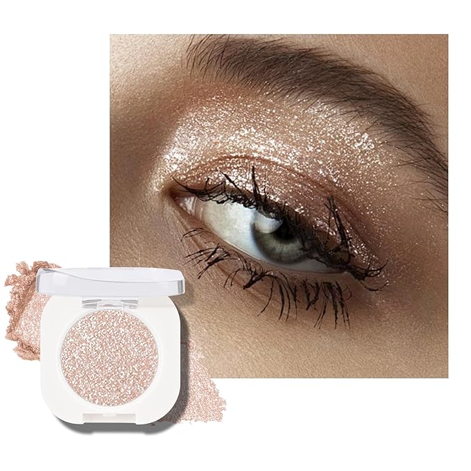 KYDA Single Glitter Eyeshadow, Pale Champagne Sheer Glow Eyeshadow, Ultra-fine Lightweight Powder, Multiuse Blendable Formula, Daily Glossy Eyes Makeup, Weaving Maid
