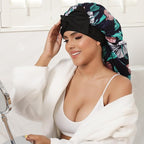 AWAYTR Long Satin Bonnet for Braids - Elastic Silk Hair Bonnets for Sleeping Night Cap Stretchy Tie Band for Women（Flower D）