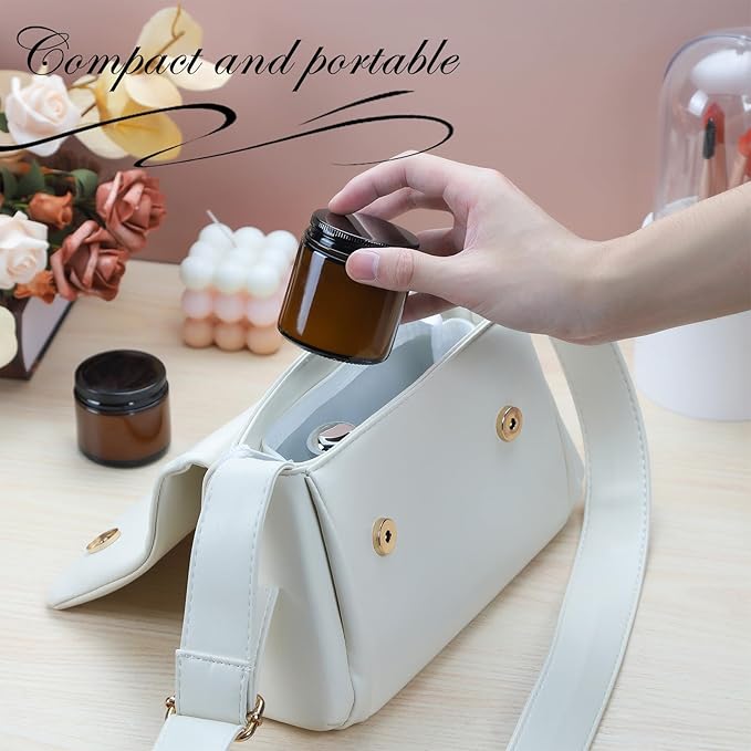 1oz Amber Glass Jars with Lids - 12 Pack Cosmetic Containers for Travel, Lotion, Cream