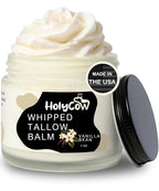 HolyCow Beef Tallow For Skin - Whipped Tallow Balm with Organic Jojoba Oil, Grass Fed Beef Tallow Face Moisturizer for Eczema, Baby, Lip Balm - Lotion For Extremely Dry Skin (Vanilla Bean)