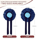 HiRui Silk Satin Bonnet for Sleeping Women, Double-Layer Sleep Cap Shower Cap with Adjustable Tie, Moisture Retaining Satin Lined Hair Bonnet for Curly and Natural Hair (Navy Blue/Light Blue, Medium)