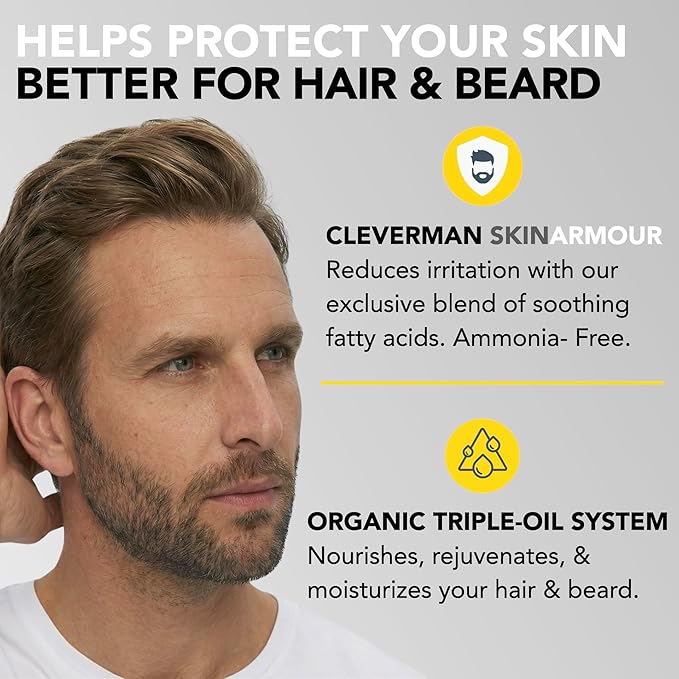 Cleverman Hair & Beard Dye Kit for Men, All-in-One Reusable Mens Hair Color, Natural Gray Coverage, Ammonia-Free Beard Mustache Dye for Men (Light Brown)