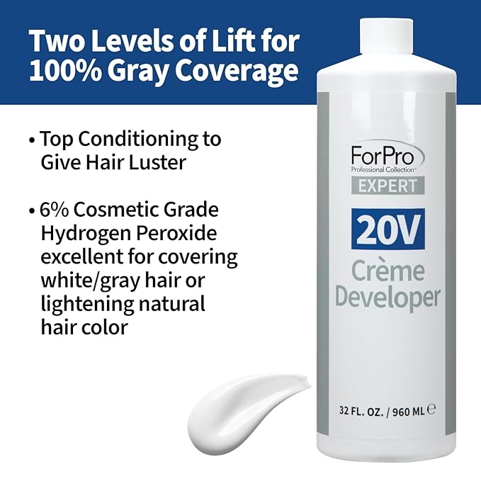 ForPro Expert 20 Volume Crème Developer for Hair Lightening, Gray Coverage & Color Deposit with Standard Lift, 32 Fl Oz
