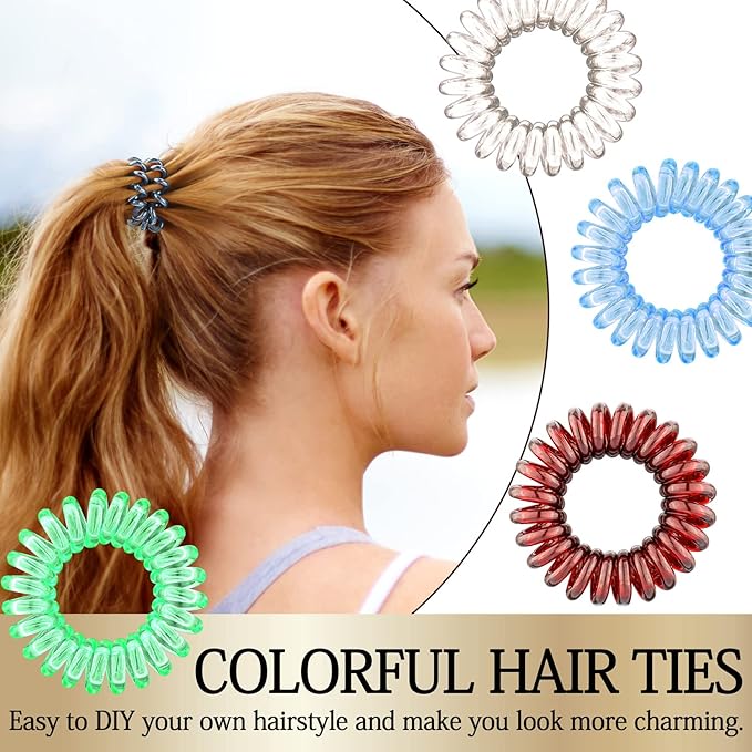 27 PCS Spiral Hair Ties,No Crease Coil Hair Bands, Phone Cord Hair Ties for Thick Hair - Women Ponytail Holder Elastics