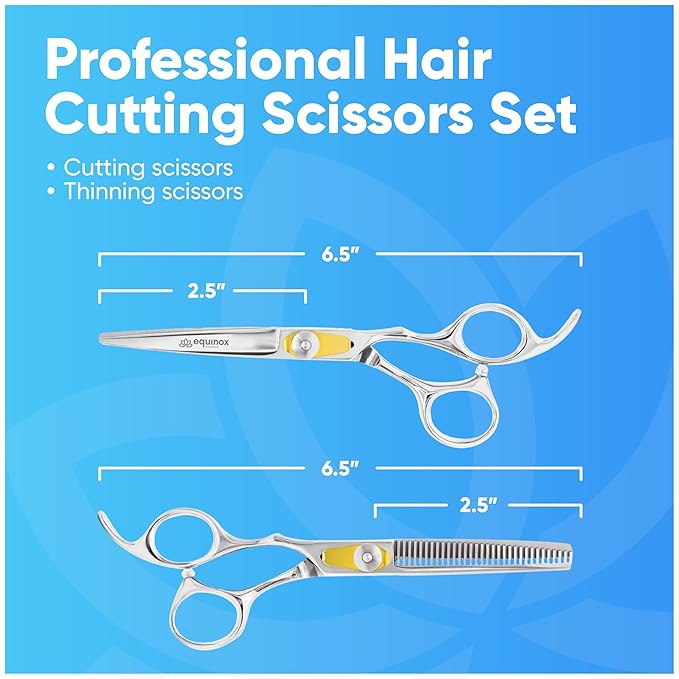 Equinox Professional Razor Edge Series Hair Cutting Scissors Set - Barber Hair Cutting & Thinning Shears/Texturizing Scissors Set - 6.5 Inches Hair Cutting Scissors Kit for Men/Women/Kids/Salon & Home