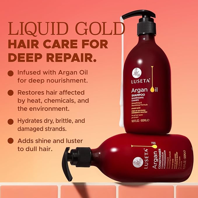 Luseta Argan Oil Shampoo and Conditioner Set Thickening for Thin & Dry Hair Smoothing & Nourishing Anti- Frizz for All Hair Types Sulfate Free for Men and Women 2 x16.9Fl Oz