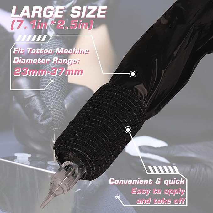 200Pcs Large Tattoo Machine Covers with Black Tattoo Pen Bags and 4Pcs Tattoo Machine Tape Grip Wrap