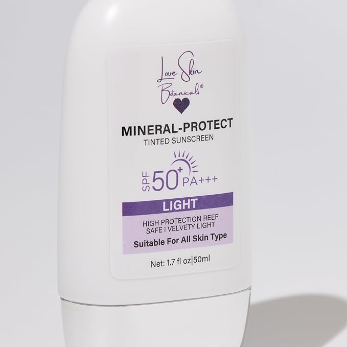 Mineral Protect Tinted Sunscreen SPF 50 PA+++ – Light Tint | 100% Mineral, Reef-Safe, Chemical-Free, Unscented, Daily Face Sunscreen