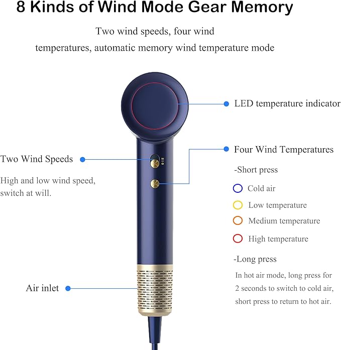 Professional Ionic Hair Dryer with Brushless Motor, High-Speed 110000 RPM Low Noise Temperature Control Portable Negative Ionic Blow Dryer with Concentrator Nozzle for Home, Travel and Salon