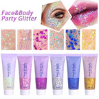 DAGEDA Body Glitter Gel, Face Glitters Body Gel Sequins Shimmer Liquid Eyeshadow, Chunky Glitter for Face Hair Nails, Holographic Cosmetic Laser Powder Festival Glitter Makeup 50ml(Gold