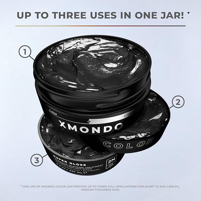 XMONDO Color Soft Black Color Depositing Mask & Semi-Permanent Hair Dye Super Gloss Infused with Bond Boosters for Nourishment, Revitalize & Repair, Vegan Formula, 8 Fl Oz