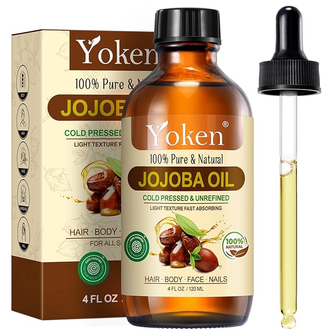 Jojoba Oil 4 fl oz EWG Verified 100% Pure Jojoba Oil Cold Pressed for Skin, Hair, Nails, Cuticles - Unrefined & Hexane Free, Natural Moisturizer Carrier oils Facial Serum for Gua Sha