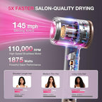 High-Speed Hair Dryer 1875W Ionic & Plasma, Blow Dryer with Diffuser & Comb Nozzle for Curly or Thick Hair, Compact 110000 RPM Fast Drying Lightweight Hair Dryer for Women with Concentrator, Pink