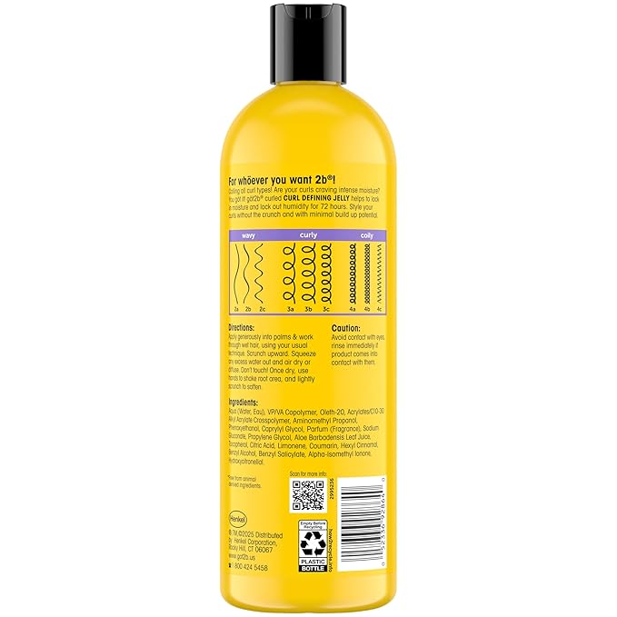Got2B Curled Curl Defining Jelly, 15 Fl Oz, Curl Gel with 72-Hour Frizz Control, Locks in Moisture for Wavy, Curly & Coily Hair, Light Hold, No Crunch Vegan Formula with Vitamin E and Argan Oil