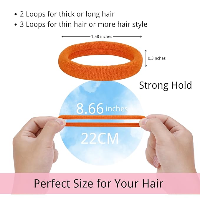 LuSeren 120 Pcs Orange Hair Ties for Women, No Damage Soft Seamless Nylon Hair Elastics for Thick Hair, Ponytail Holders, Solid Orange Hair Accessories