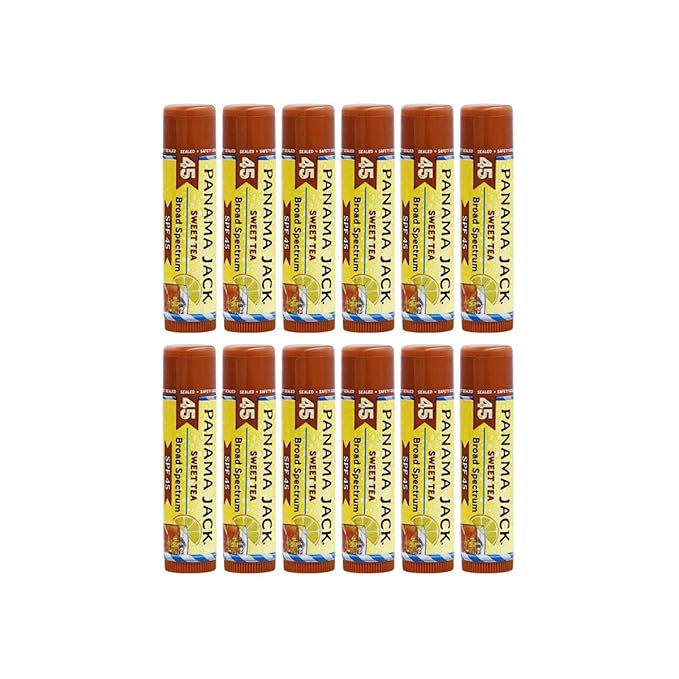 Panama Jack Sunscreen Lip Balm - SPF 45, Broad Spectrum UVA-UVB Sunscreen Protection, Prevents & Soothes Dry, Chapped Lips, Sweet Tea, 7-pack