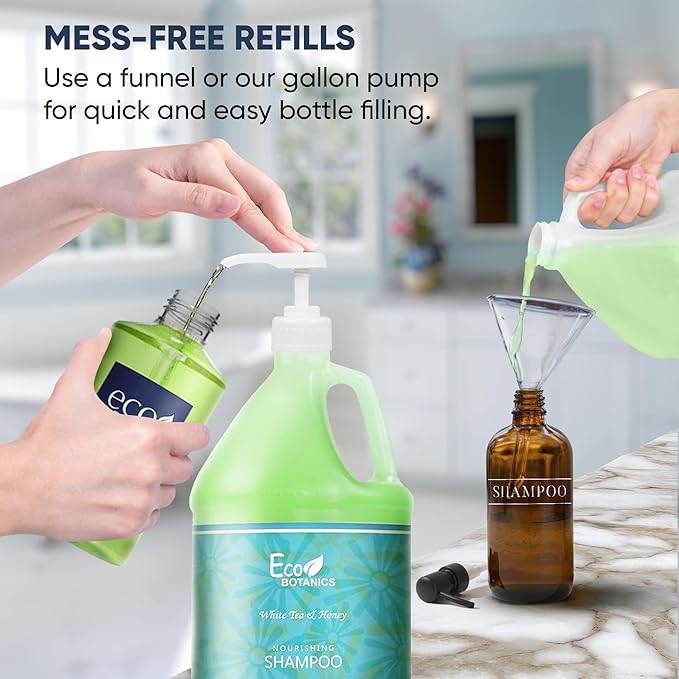 Terra Pure 1-Shoppe Eco Botanics Natural Shampoo with Raw Honey & White Tea | Gallon Jug Bulk Toiletries for Airbnb, Vacation Rentals, and Home Bathroom | Refill For Soap Dispensers