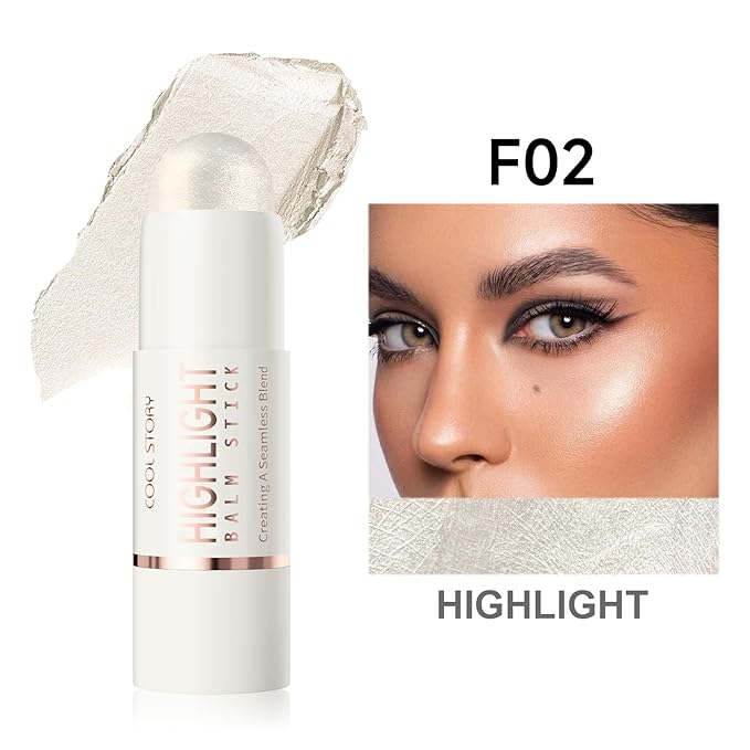 Cool Story 3-in-1 Makeup Set, Highlighter, Blush and Contour Balm Stick, Cream Formula for Face Contouring, Professional Cosmetic Kit (Highlight-F02)